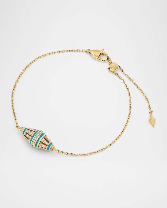 Merriyah Adjustable Single Element Bracelet in 18K Yellow Gold, Turquoise HyCeram and White Diamonds